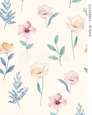 Collection of elegant watercolor wildflower seamless patterns and floral bouquets with soft pastel tones Collection of elegant watercolor wildflower seamless patterns and floral bouquets with soft pastel tones 138688155
