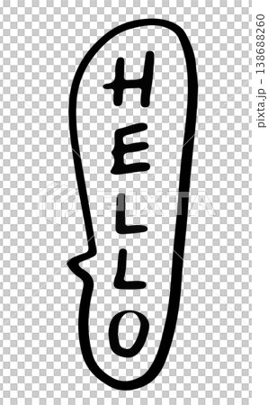 Hand writing HELLO letters outline for kid colouring book, font, text, message, words, typography, patch, sign, symbol, print, banner, sticker, emoji, icon, decoration, fridge magnet, greeting card	 138688260