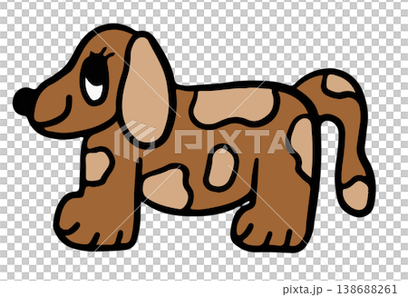 Cute hand drawn illustration of happy puppy shape for decoration, dog cartoon, characters, comic, pet shop, vet, adopt rescue animal, foster home, shelter, house, park, yard, playtime	 138688261