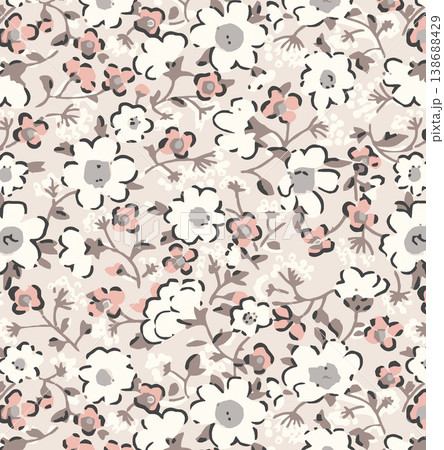 Collection of elegant soft focus watercolor floral seamless patterns with muted pastel tones 138688429