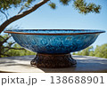 Large Blue Ceramic Bowl in Garden 138688901