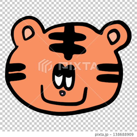Cute hand drawn tiger face shape for wild animal, zoo, souvenir shop, sticker, kid drawing style, icon, toy, kid doll, cartoon character, comic, mascot, roar	 138688909