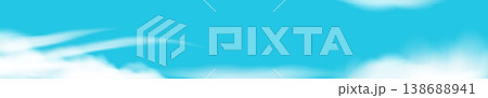 Blue sky with soft white clouds wide banner. Abstract vector sky nature background panorama. Modern minimalist sky horizontal header for website backdrops, travel design and airy atmosphere projects. Blue sky with soft white clouds wide banner. Abstract vector sky nature background panorama. Modern minimalist sky horizontal header for website backdrops, travel design and airy atmosphere projects. 138688941