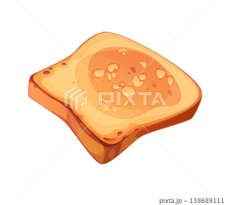 Cartoon toast bread slice. Vector baked food piece, toasted bread portion for sandwich and breakfast meals and snacks preparation, white loaf toast slice with crisp surface and soft center 138689111