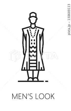 South Africa men's look, African travel line icon or symbol. South Africa journey sign, African country vacation tour vector icon. Safari adventure travel pictogram with man in tribal ethnic clothing 138689113