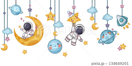 Collection of cute kawaii baby animal and nursery seamless patterns with soft pastel tones 138689201