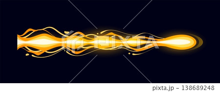 Cartoon game gun effect, magic power, wizard glow vfx light or magical ui animation. Vector abstract glowing energy beam, light wave and flame motion. Bright yellow and orange streak flow of blaster Cartoon game gun effect, magic power, wizard glow vfx light or magical ui animation. Vector abstract glowing energy beam, light wave and flame motion. Bright yellow and orange streak flow of blaster 138689248
