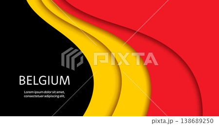 Paper cut national flag of Belgium. Vector red, black and yellow Belgian papercut banner. The design employs multiple paper layers to create depth and dimension. Banner for National Day celebration 138689250