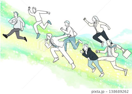 スタートアップのイメージイラストージャンプするビジネスパーソンーチームワークー白バックイラスト素材 スタートアップのイメージイラストージャンプするビジネスパーソンーチームワークー白バックイラスト素材 138689262