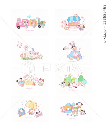 Collection of cute whimsical animal and winter nursery illustrations with soft pastel tones Collection of cute whimsical animal and winter nursery illustrations with soft pastel tones 138689465