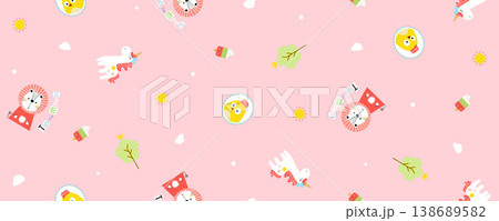Collection of cute vintage baby animal seamless patterns with soft pastel tones 138689582