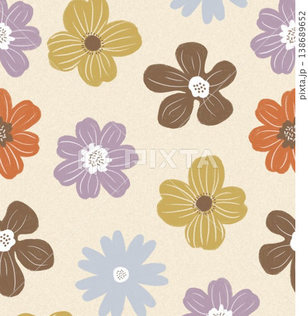 Collection of delicate vintage botanical seamless patterns with soft muted tones 138689652