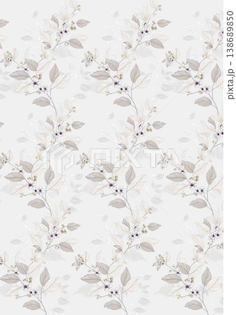Collection of elegant vintage watercolor floral and bird seamless patterns with soft muted tones 138689850