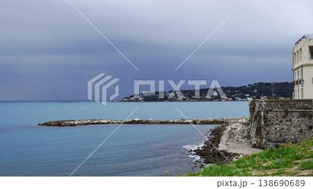 Sand beach near old city of Antibes at France Sand beach near old city of Antibes at France 138690689