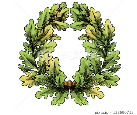 Vintage oak wreath in engraving style. Decorative element for award or emblems with luxury design Vintage oak wreath in engraving style. Decorative element for award or emblems with luxury design 138690713