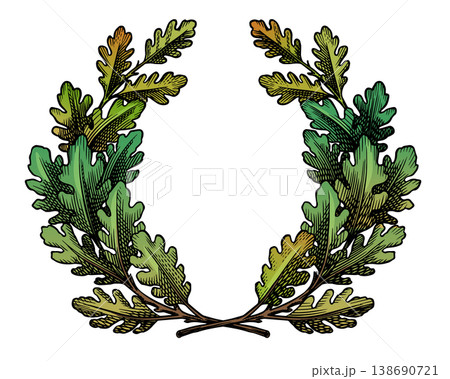 Vintage oak wreath in engraving style. Decorative element for award or emblems with luxury design Vintage oak wreath in engraving style. Decorative element for award or emblems with luxury design 138690721