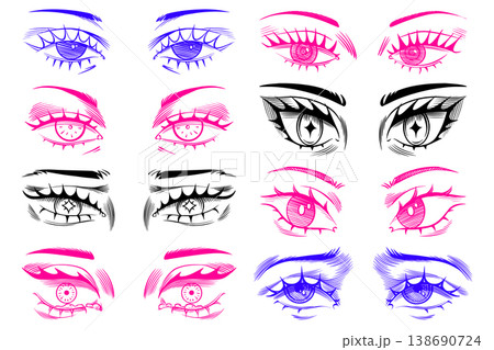 Anime or manga eyes of a girl or woman. Beautiful hand drawn stylized eyes in traditional ink style Anime or manga eyes of a girl or woman. Beautiful hand drawn stylized eyes in traditional ink style 138690724