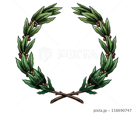 Vintage laurel wreath in engraving style. Decorative element for award or emblems with luxury design Vintage laurel wreath in engraving style. Decorative element for award or emblems with luxury design 138690747