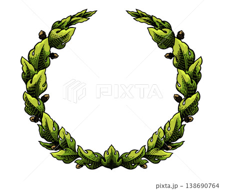 Vintage oak wreath in engraving style. Decorative element for award or emblems with luxury design 138690764