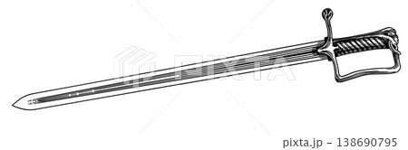 Original medieval or victorian 19 century sword and blade. Hand drawn engraving in traditional Original medieval or victorian 19 century sword and blade. Hand drawn engraving in traditional 138690795
