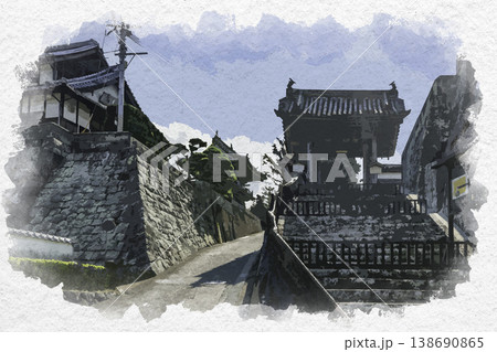 水彩画風 臼杵 多福寺 山門 大分県臼杵市 水彩画風 臼杵 多福寺 山門 大分県臼杵市 138690865
