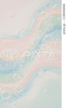 パステルカラーの泡と煌めきの背景素材（水彩画風・幻想的・テクスチャ） 138690866