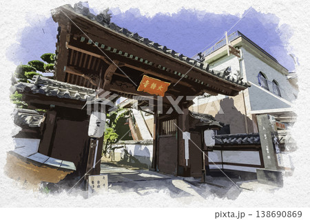 水彩画風 臼杵 大橋寺 山門 大分県臼杵市 水彩画風 臼杵 大橋寺 山門 大分県臼杵市 138690869
