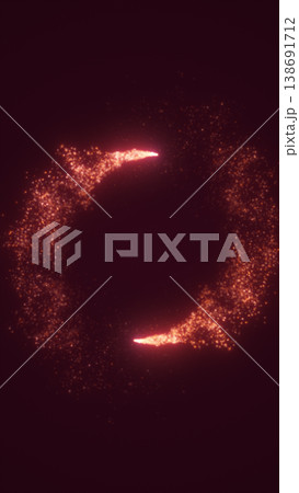 Glowing orange particle ring swirling in a dark space, with sparkling embers and dynamic motion trails forming an abstract energy circle 138691712