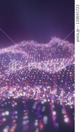 Multicolored glowing particles forming a dreamy abstract landscape with depth, shimmer, and futuristic digital atmosphere 138691722