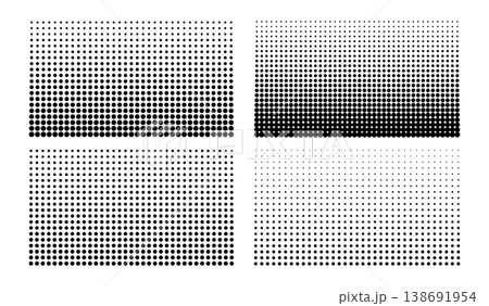 Dot matrix patterns with gradient fade on isolated backgrounds. Versatile halftone textures for modern graphic design, retro print projects, and digital artwork. Dot matrix patterns with gradient fade on isolated backgrounds. Versatile halftone textures for modern graphic design, retro print projects, and digital artwork. 138691954