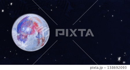 宇宙に浮かぶカラフルな月の横長イラスト 宇宙に浮かぶカラフルな月の横長イラスト 138692093