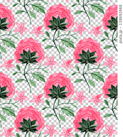 Watercolor seamless pattern of floral ornaments in an oriental style. pink flowers Watercolor seamless pattern of floral ornaments in an oriental style. pink flowers 138692668
