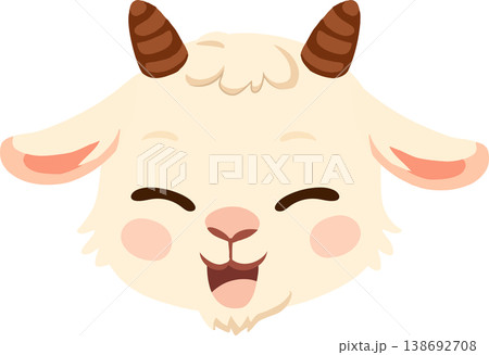 cute goat cartoon baby goat face smiling kawaii animal character flat design pastel color nursery illustration 138692708