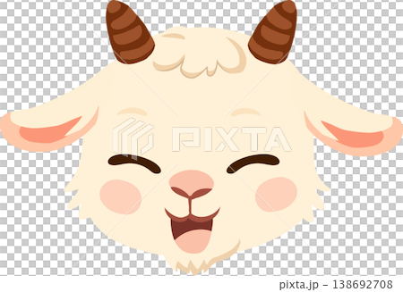 cute goat cartoon baby goat face smiling kawaii animal character flat design pastel color nursery illustration 138692708