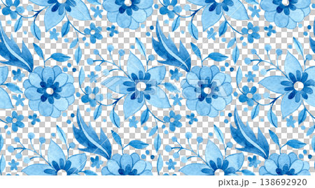 Watercolor seamless pattern of blue floral ornaments. tile Watercolor seamless pattern of blue floral ornaments. tile 138692920