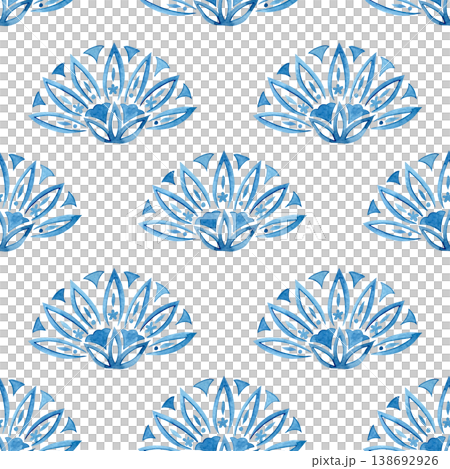 Watercolor seamless pattern of blue floral ornaments. tile Watercolor seamless pattern of blue floral ornaments. tile 138692926