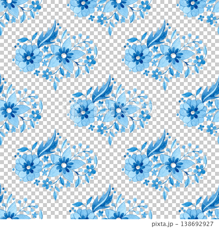 Watercolor seamless pattern of blue floral ornaments. tile Watercolor seamless pattern of blue floral ornaments. tile 138692927