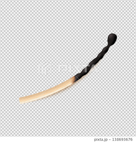 A realistic burnt wooden match on a transparent isolated background. A realistic burnt wooden match on a transparent isolated background. 138693676