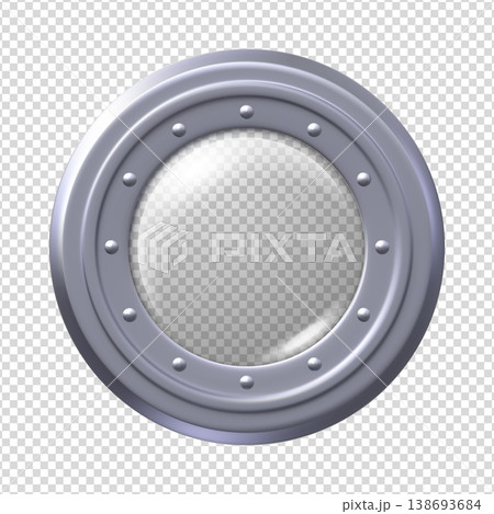 A realistic round metal submarine or spaceship porthole with clear glass and rivets. A realistic round metal submarine or spaceship porthole with clear glass and rivets. 138693684