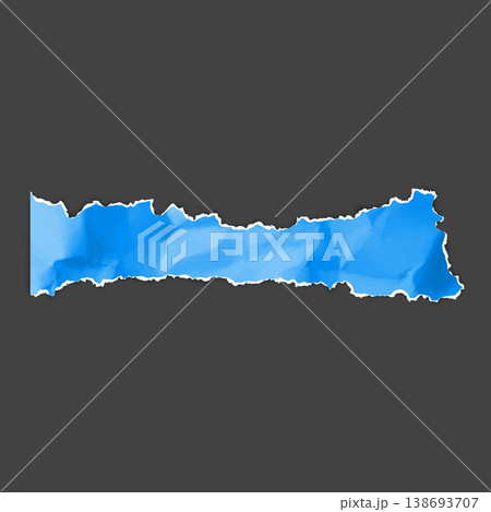 Blue crumpled torn paper strip, vector realistic torn sheet of paper fragment, creased colored scrap with ripped edges Blue crumpled torn paper strip, vector realistic torn sheet of paper fragment, creased colored scrap with ripped edges 138693707