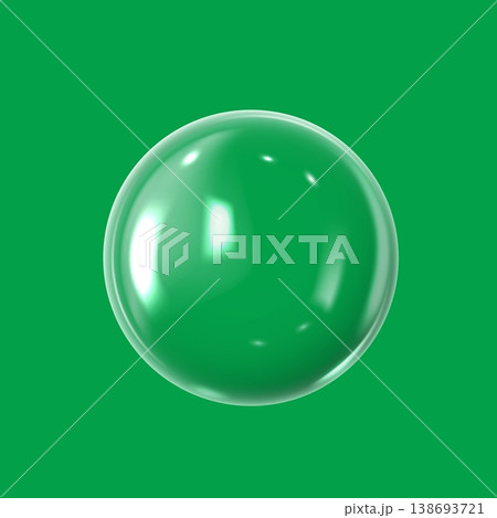 Realistic 3D glass sphere with highlights, on a green isolated background. Realistic 3D glass sphere with highlights, on a green isolated background. 138693721