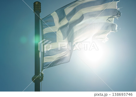 Greek flag waving o wind. 138693746