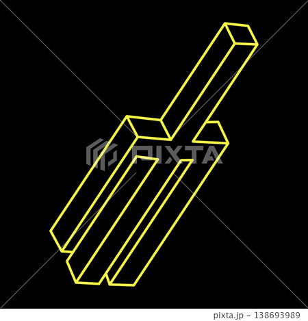 Impossible shapes. Optical illusion. Linear infinite objects. Abstract eternal geometric figures. Impossible geometry sign outline, black background. Optical art.  138693989