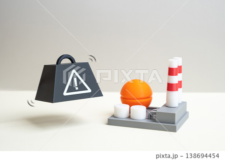 Significant problems in industry. Crisis and financial problems. Technological limitations slow growth. Production challenges impact efficiency, competitiveness and long term stability. 138694454