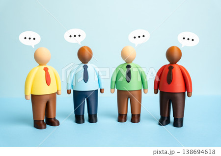 Office workers engage in dialogue at a meeting. Employee briefing. Business communication improves coordination and decision making. Team interaction supports efficiency and organizational clarity. Office workers engage in dialogue at a meeting. Employee briefing. Business communication improves coordination and decision making. Team interaction supports efficiency and organizational clarity. 138694618