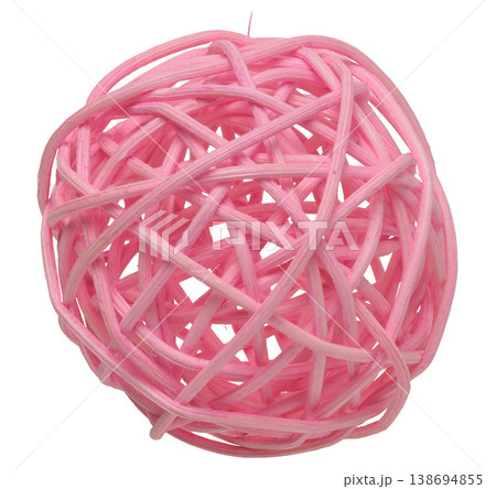Pink wicker rattan ball on white background, which is a decorative element for interior Pink wicker rattan ball on white background, which is a decorative element for interior 138694855