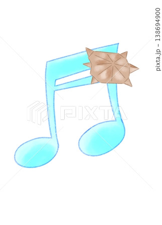 折り紙で作ったカメが付いた音符 138694900
