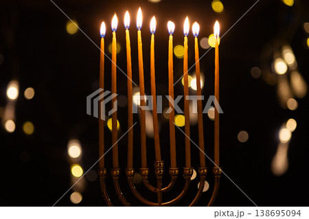 hanukkah Menorah - Candles With Glittering And David Stars hanukkah Menorah - Candles With Glittering And David Stars 138695094