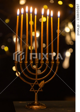 hanukkah Menorah - Candles With Glittering And David Stars hanukkah Menorah - Candles With Glittering And David Stars 138695097