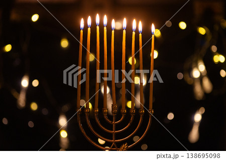 hanukkah Menorah - Candles With Glittering And David Stars hanukkah Menorah - Candles With Glittering And David Stars 138695098